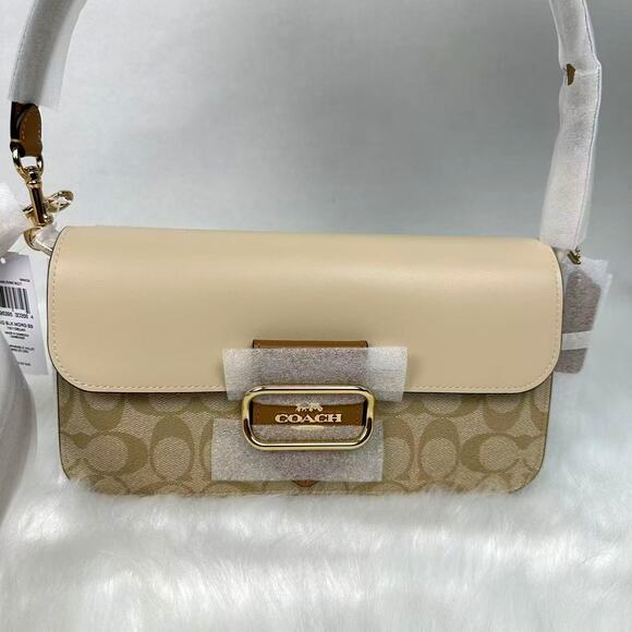 Coach Morgan Shoulder Crossbody Bag Blocked Signature Canvas In Khaki NWT CR332 - Picture 2 of 12